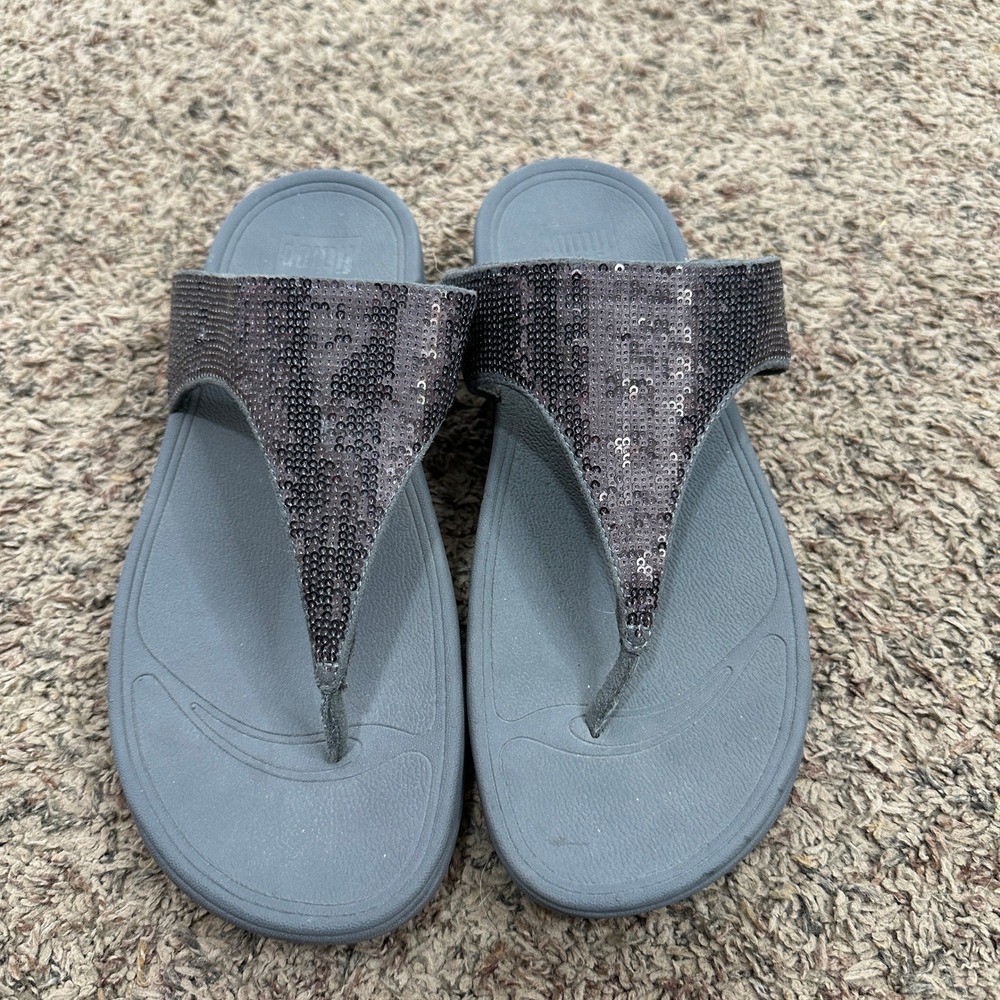 FitFlop Lulu Shimmer Sequin Thong Sandals Grey Ergonomic Comfort Flip Flops 11